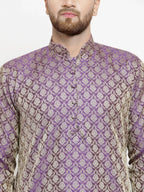 Jompers Men's Purple & Beige Self Design Kurta with Churidar | Grocsy