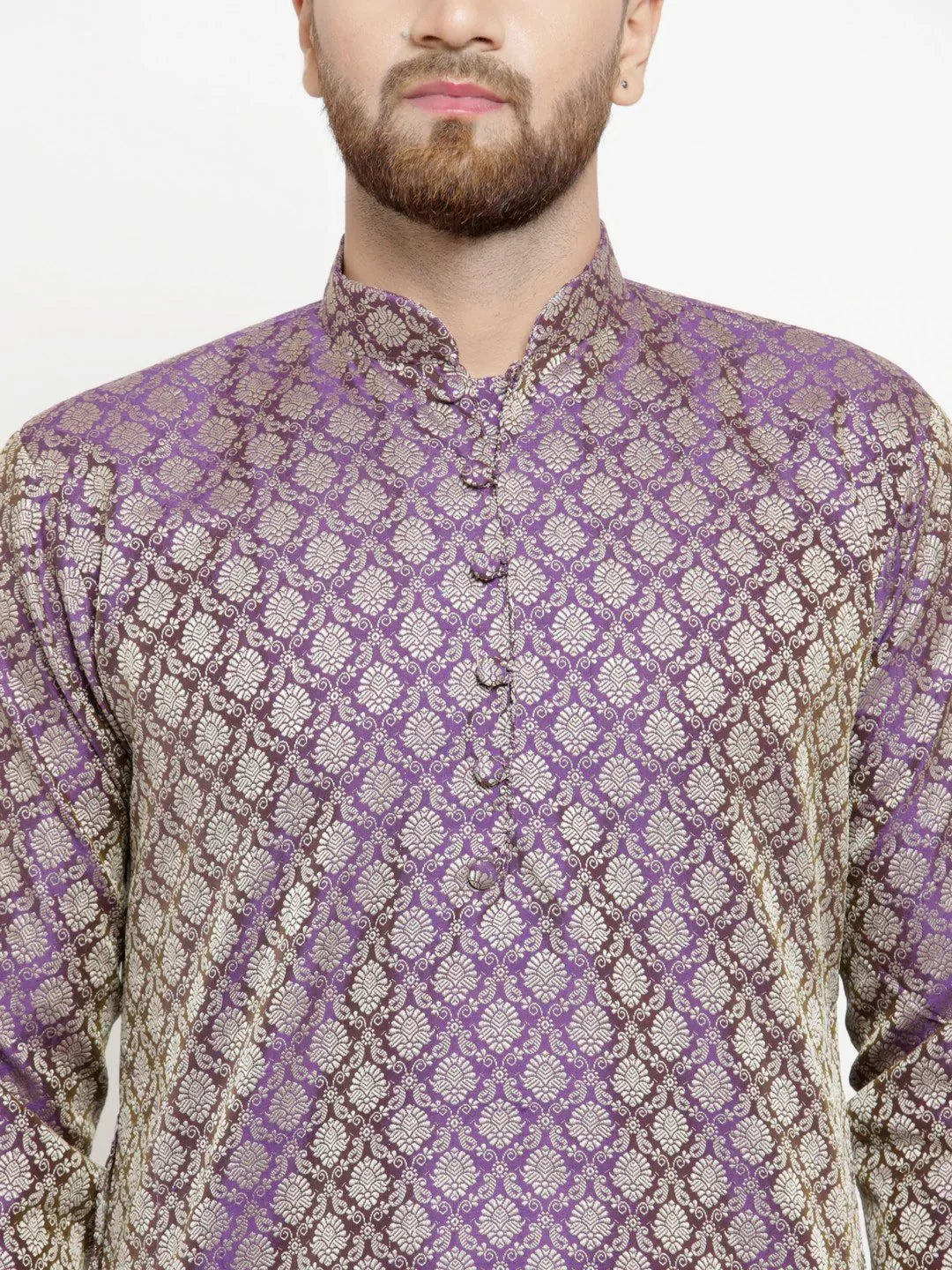 Jompers Men's Purple & Beige Self Design Kurta with Churidar | Grocsy