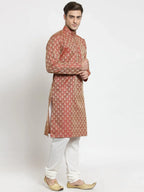 Jompers Men's Red & Beige Self Design Kurta Only | Grocsy