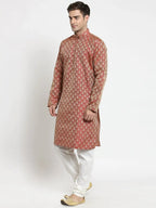Jompers Men's Red & Beige Self Design Kurta Only | Grocsy
