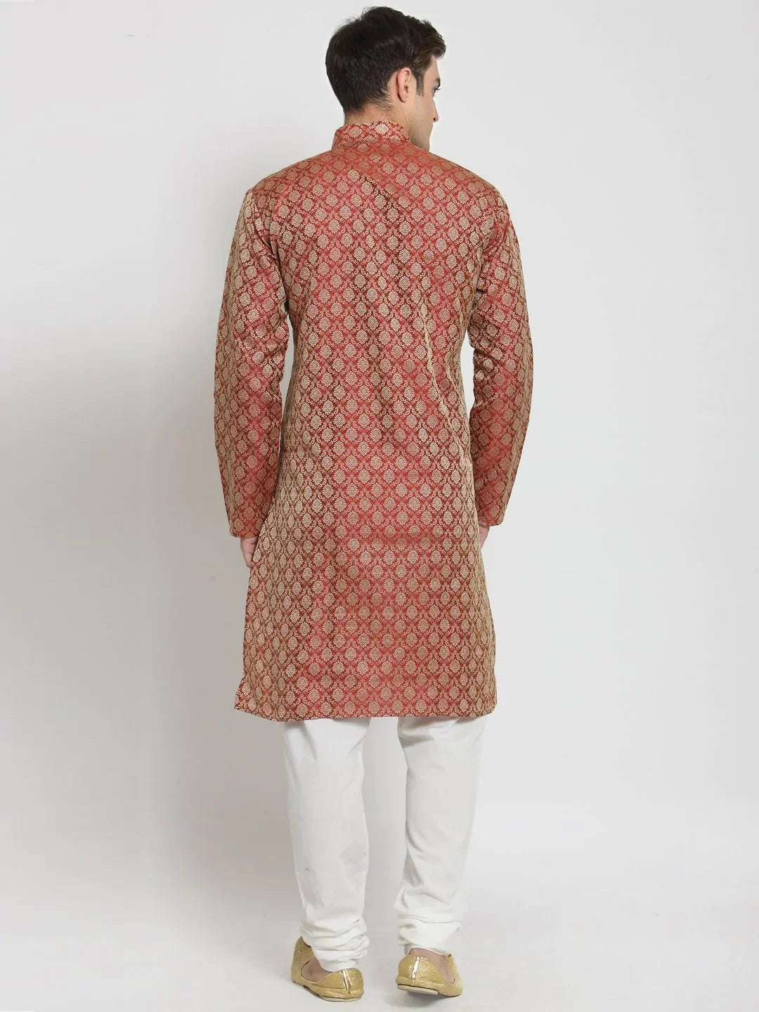 Jompers Men's Red & Beige Self Design Kurta with Churidar | Grocsy