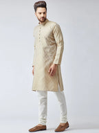 Jompers Men's Beige & Off-White Self Design Kurta with Churidar | Grocsy