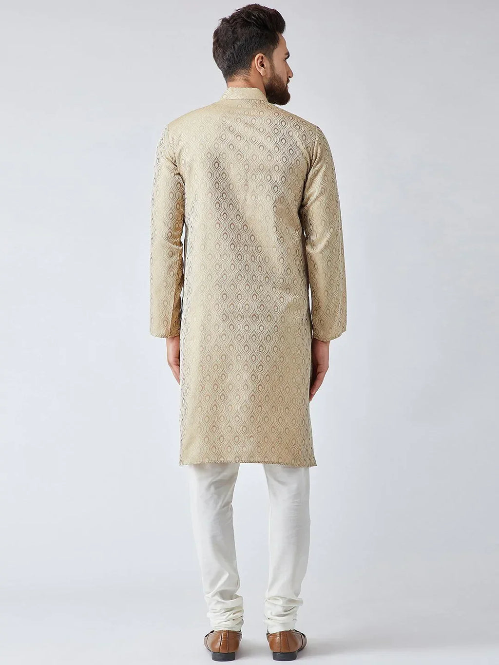 Jompers Men's Beige & Off-White Self Design Kurta with Churidar | Grocsy