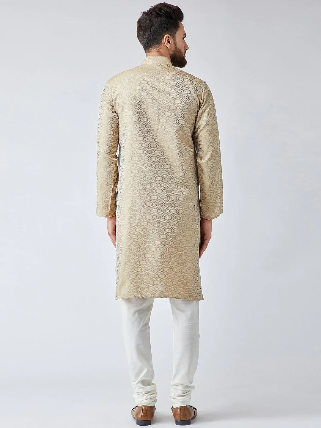 Jompers Men's Beige & Off-White Self Design Kurta with Churidar | Grocsy