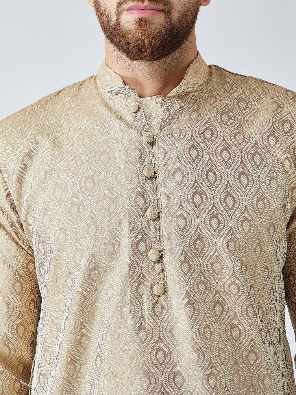 Jompers Men's Beige & Off-White Self Design Kurta with Churidar | Grocsy