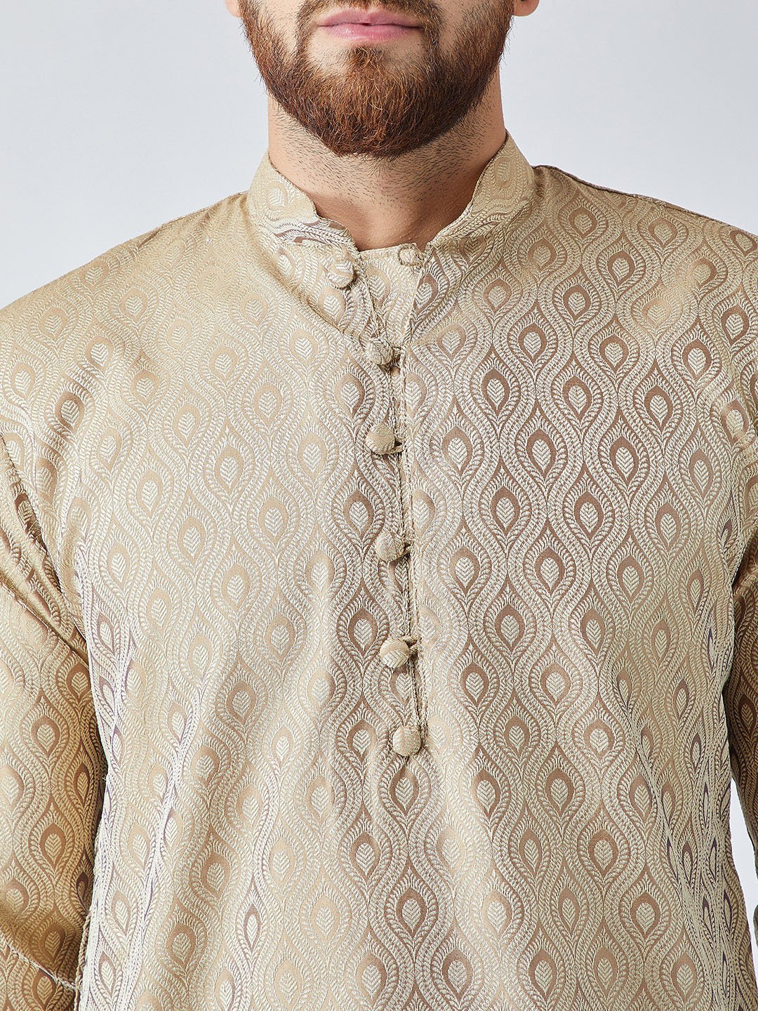 Jompers Men's Beige & Off-White Self Design Kurta with Churidar | Grocsy