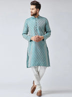 Jompers Men's Green & Off-White Self Design Kurta Only | Grocsy