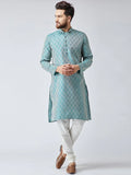 Jompers Men's Green & Off-White Self Design Kurta with Churidar | Grocsy