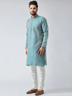 Jompers Men's Green & Off-White Self Design Kurta with Churidar | Grocsy
