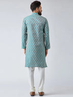 Jompers Men's Green & Off-White Self Design Kurta with Churidar | Grocsy