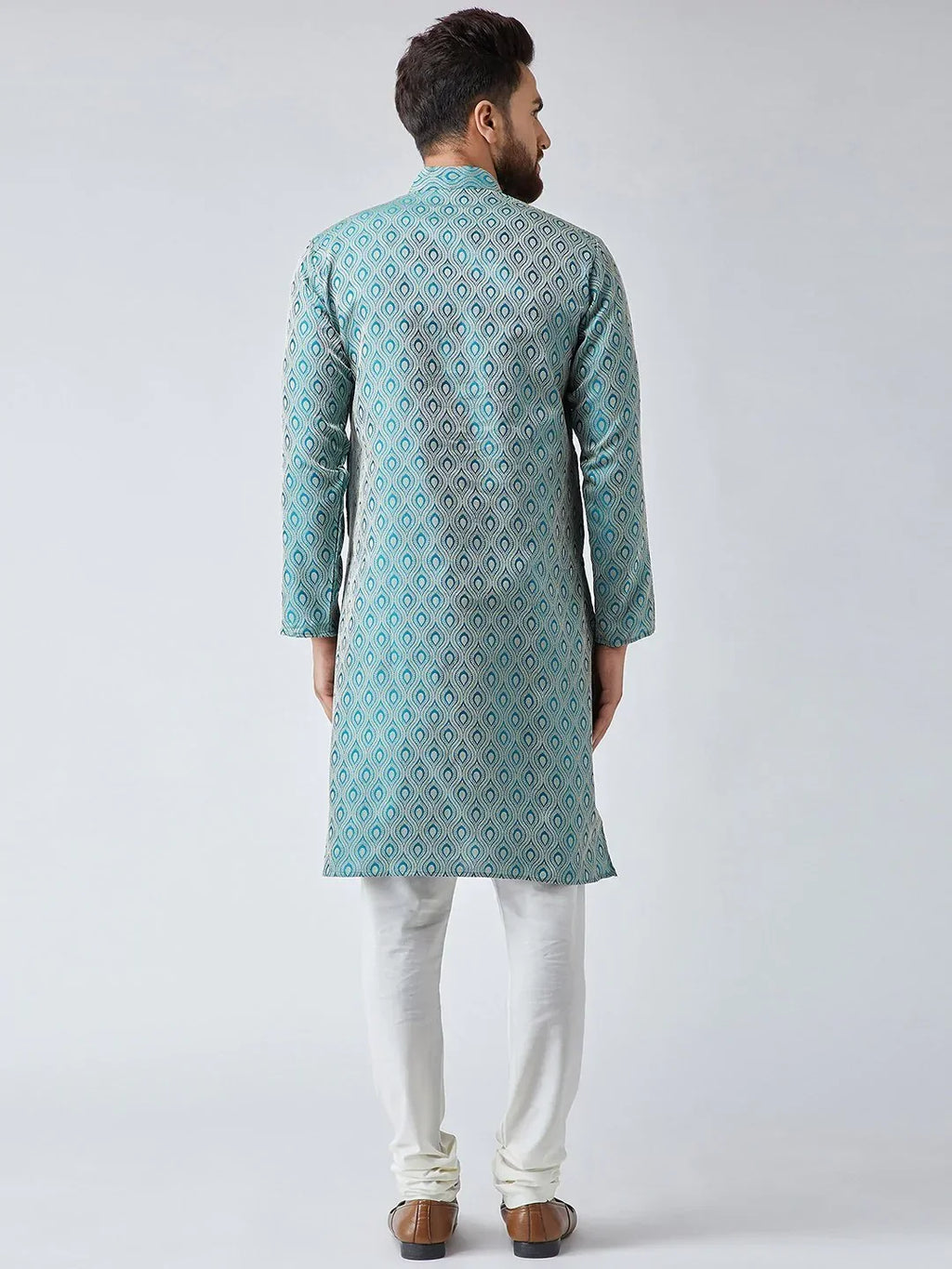 Jompers Men's Green & Off-White Self Design Kurta Only | Grocsy