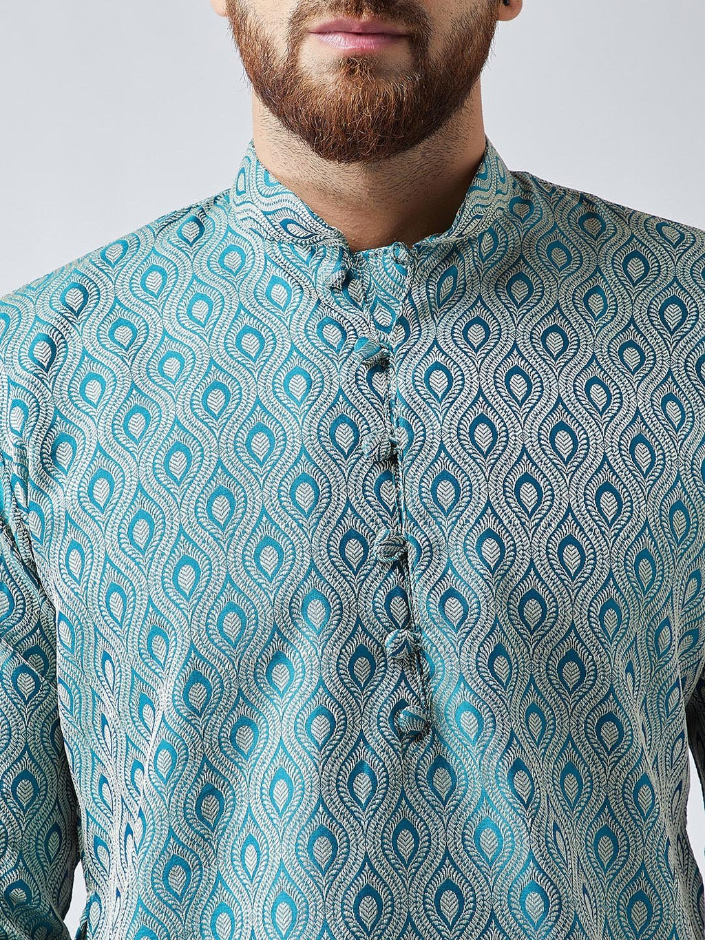 Jompers Men's Green & Off-White Self Design Kurta with Churidar | Grocsy