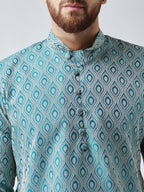 Jompers Men's Green & Off-White Self Design Kurta with Churidar | Grocsy