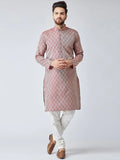 Jompers Men's Maroon & Off-White Self Design Kurta with Churidar | Grocsy