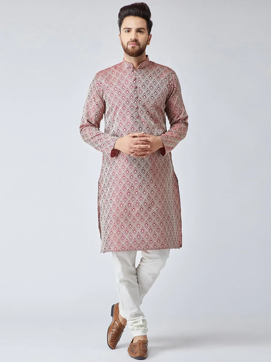Jompers Men's Maroon & Off-White Self Design Kurta Only | Grocsy
