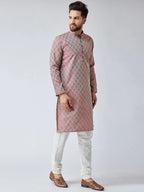 Jompers Men's Maroon & Off-White Self Design Kurta with Churidar | Grocsy