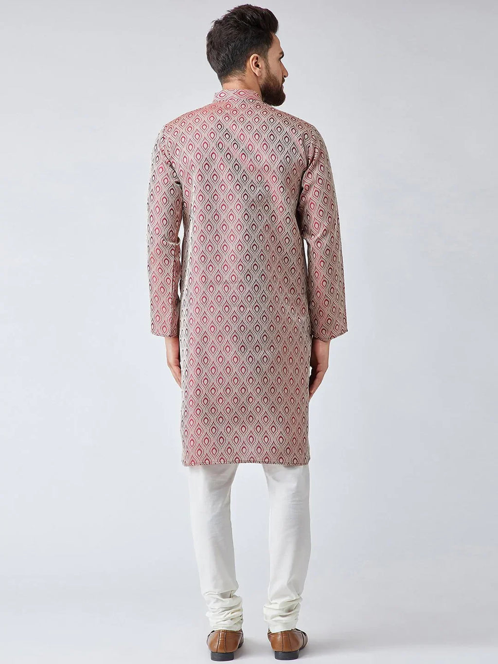 Jompers Men's Maroon & Off-White Self Design Kurta with Churidar | Grocsy