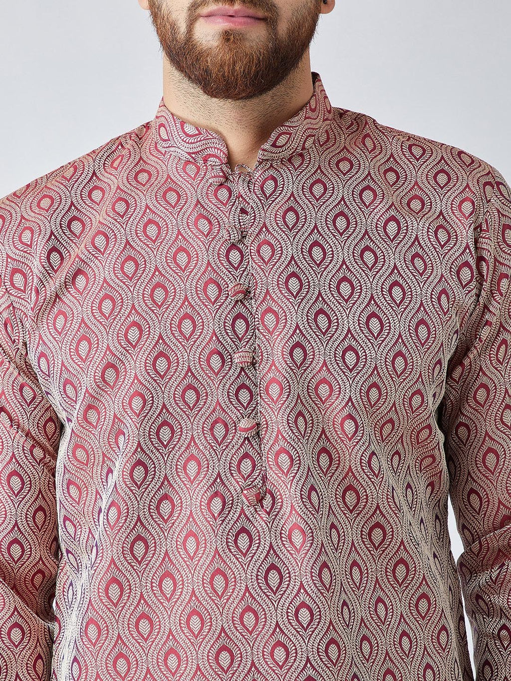 Jompers Men's Maroon & Off-White Self Design Kurta with Churidar | Grocsy