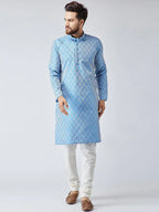 Jompers Men's Sky Blue & Off-White Self Design Kurta Only | Grocsy