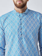 Jompers Men's Sky Blue & Off-White Self Design Kurta with Churidar | Grocsy