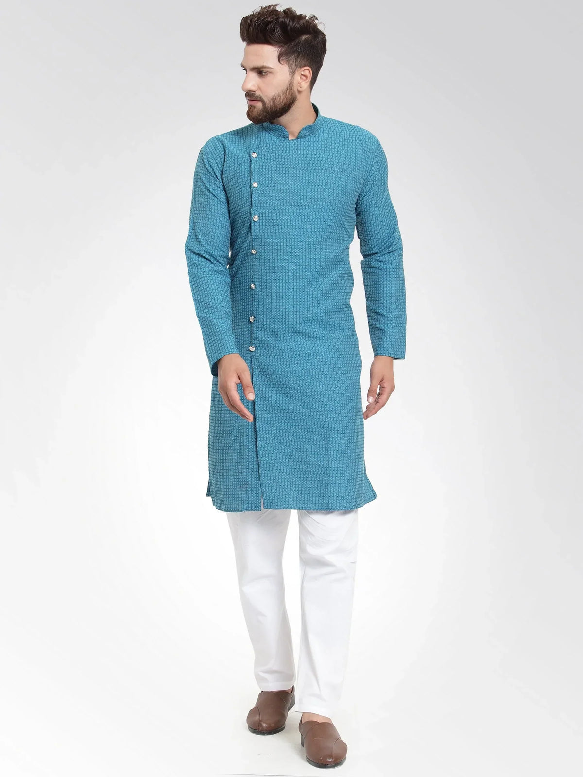 Jompers Men's Green Self Design Kurta with Pajama | Grocsy