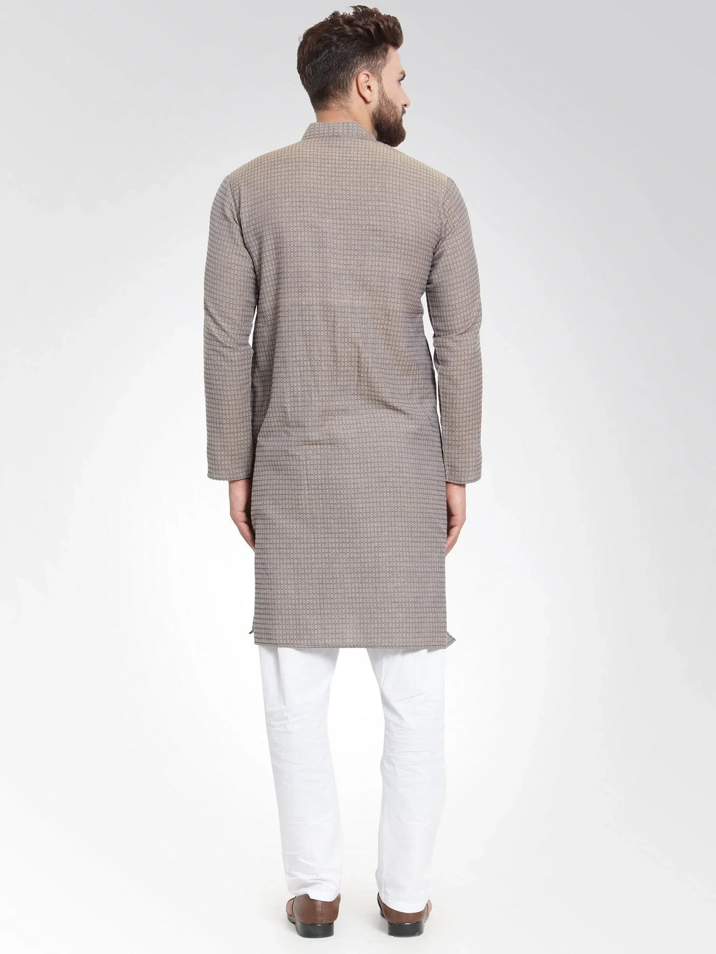 Jompers Men's Grey Self Design Kurta with Pajama | Grocsy