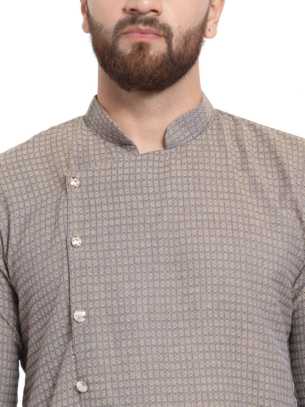 Jompers Men's Grey Self Design Kurta Only | Grocsy