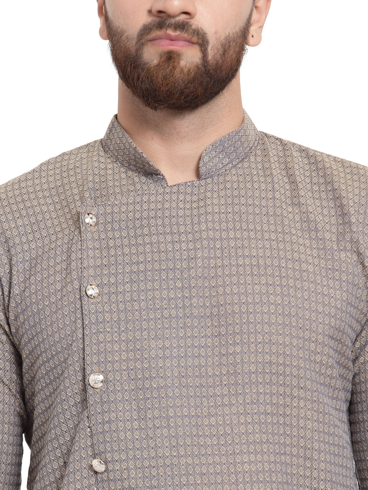 Jompers Men's Grey Self Design Kurta with Pajama | Grocsy