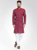 Jompers Men's Maroon Self Design Kurta with Pajama | Grocsy