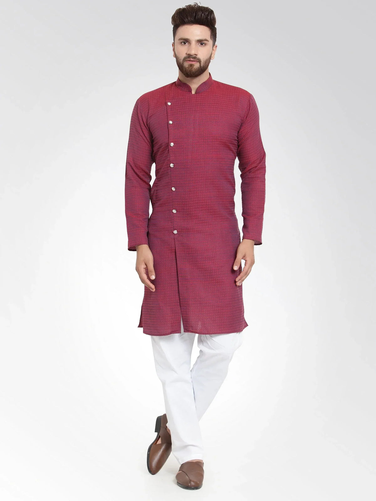 Jompers Men's Maroon Self Design Kurta Only | Grocsy