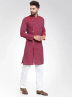 Jompers Men's Maroon Self Design Kurta with Pajama | Grocsy