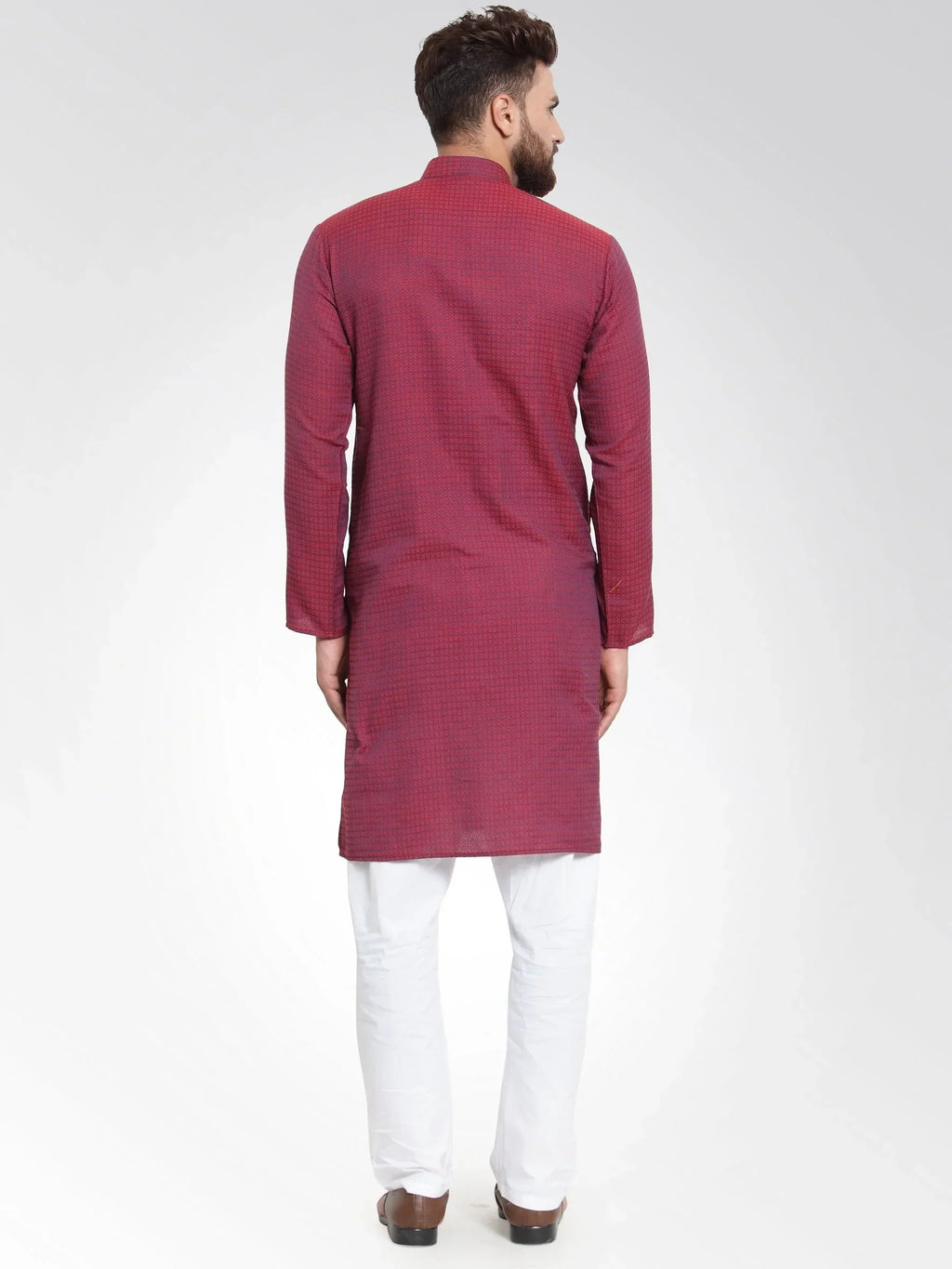 Jompers Men's Maroon Self Design Kurta Only | Grocsy