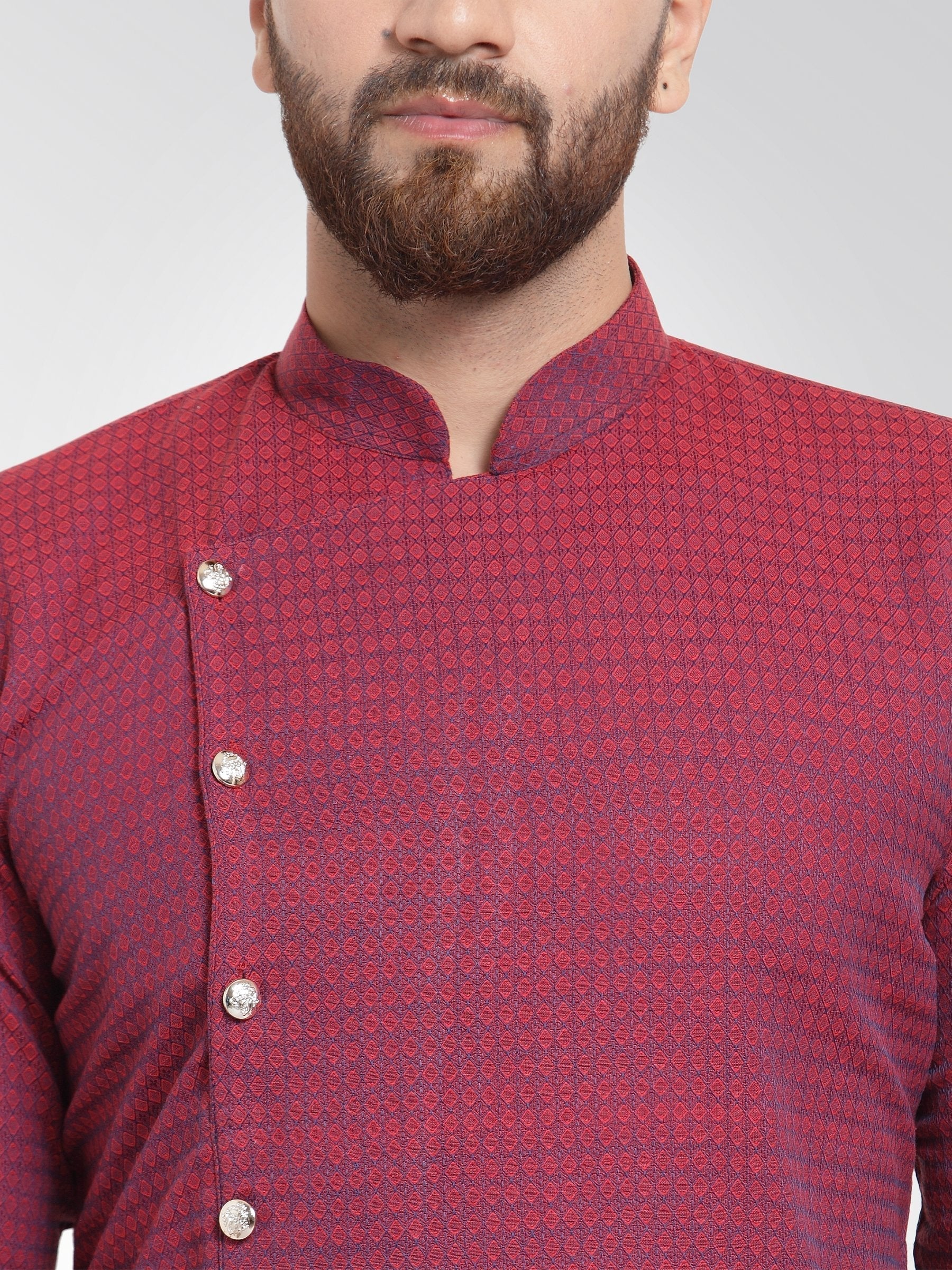 Jompers Men's Maroon Self Design Kurta with Pajama | Grocsy