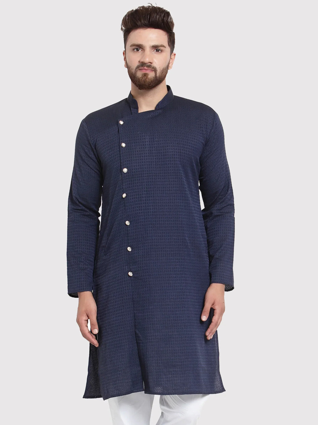 Jompers Men's Navy Self Design Kurta Only | Grocsy