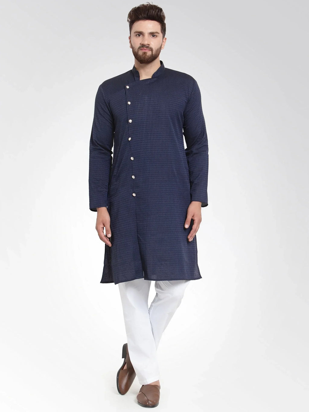Jompers Men's Navy Self Design Kurta Only | Grocsy