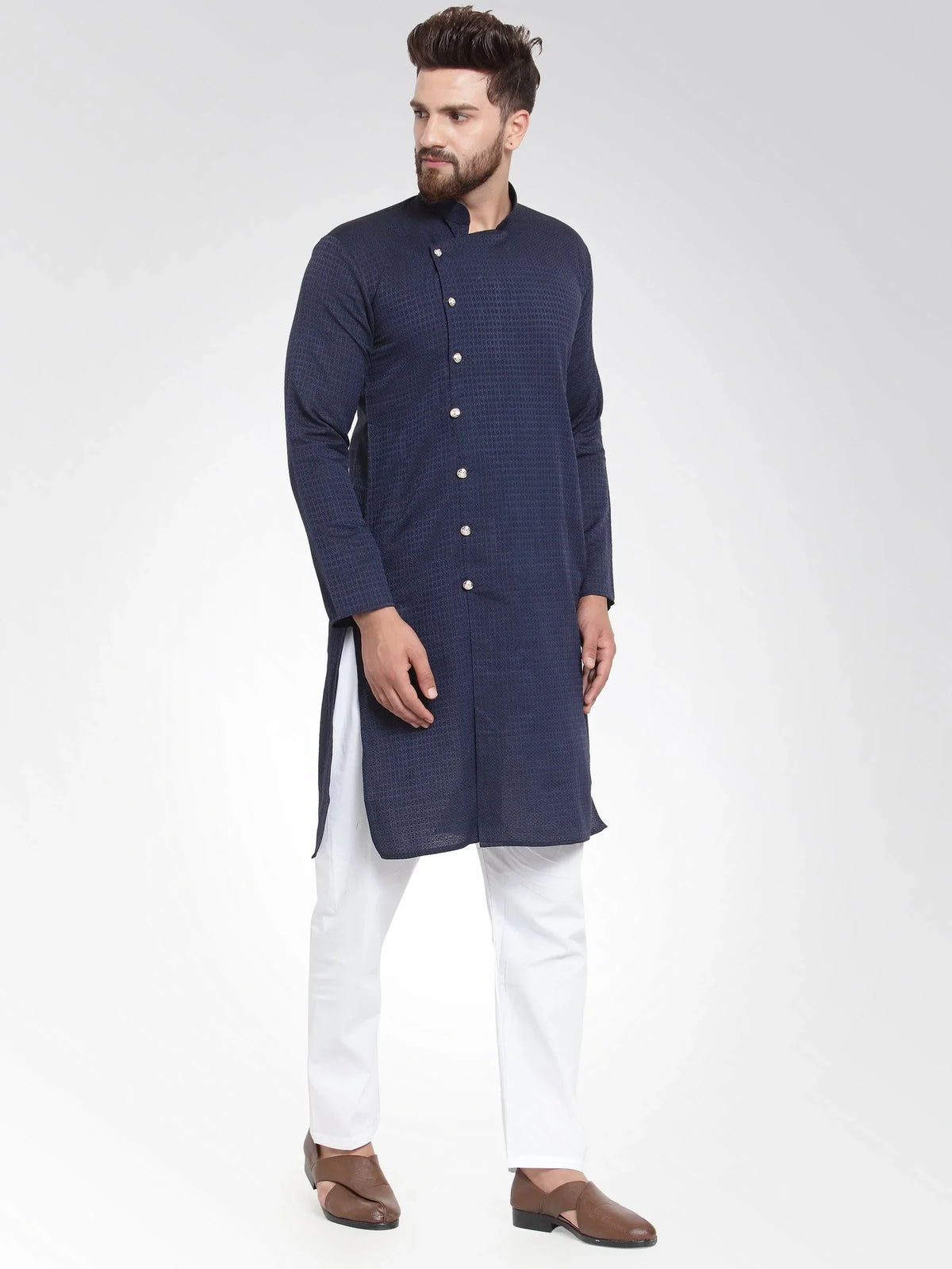 Jompers Men's Navy Self Design Kurta Only | Grocsy