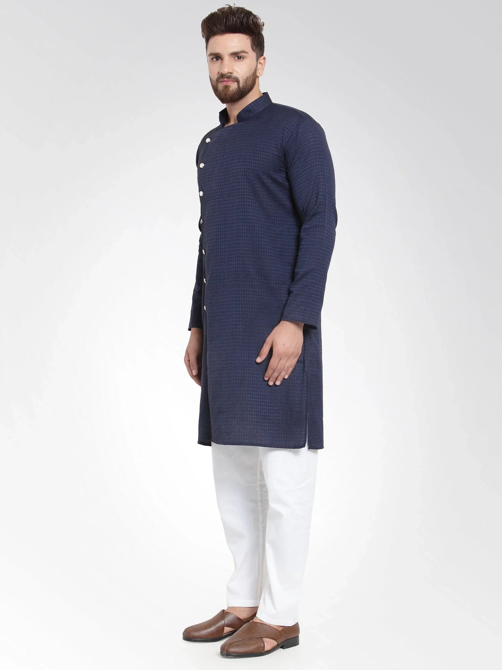 Jompers Men's Navy Self Design Kurta with Pajama | Grocsy