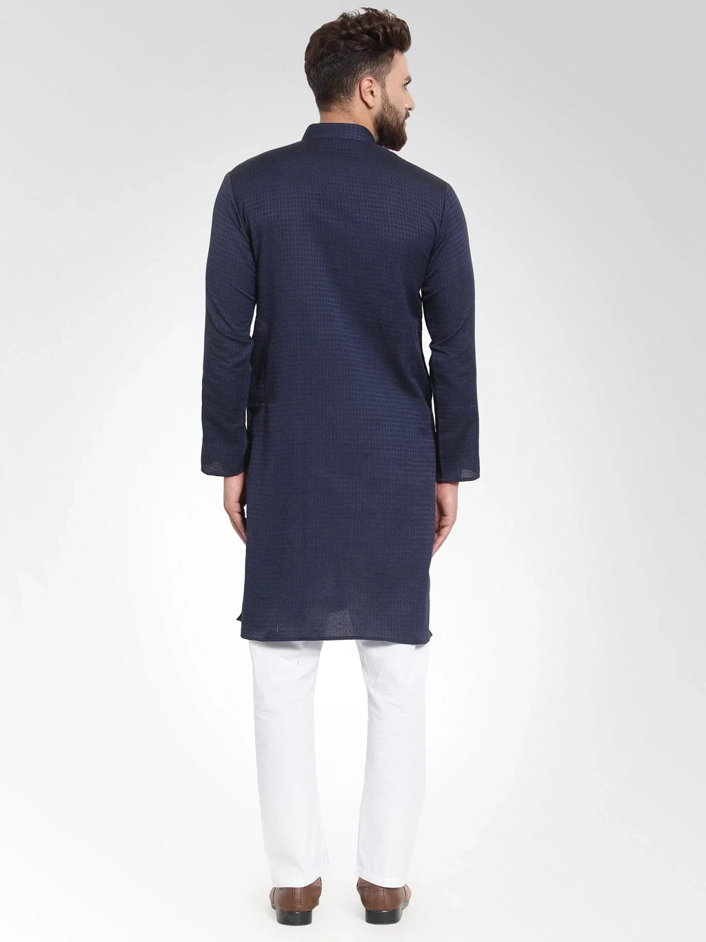Jompers Men's Navy Self Design Kurta Only | Grocsy