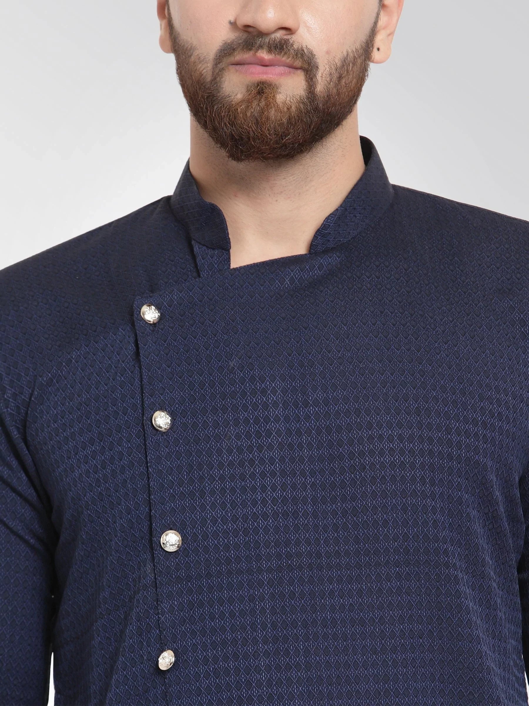 Jompers Men's Navy Self Design Kurta with Pajama | Grocsy