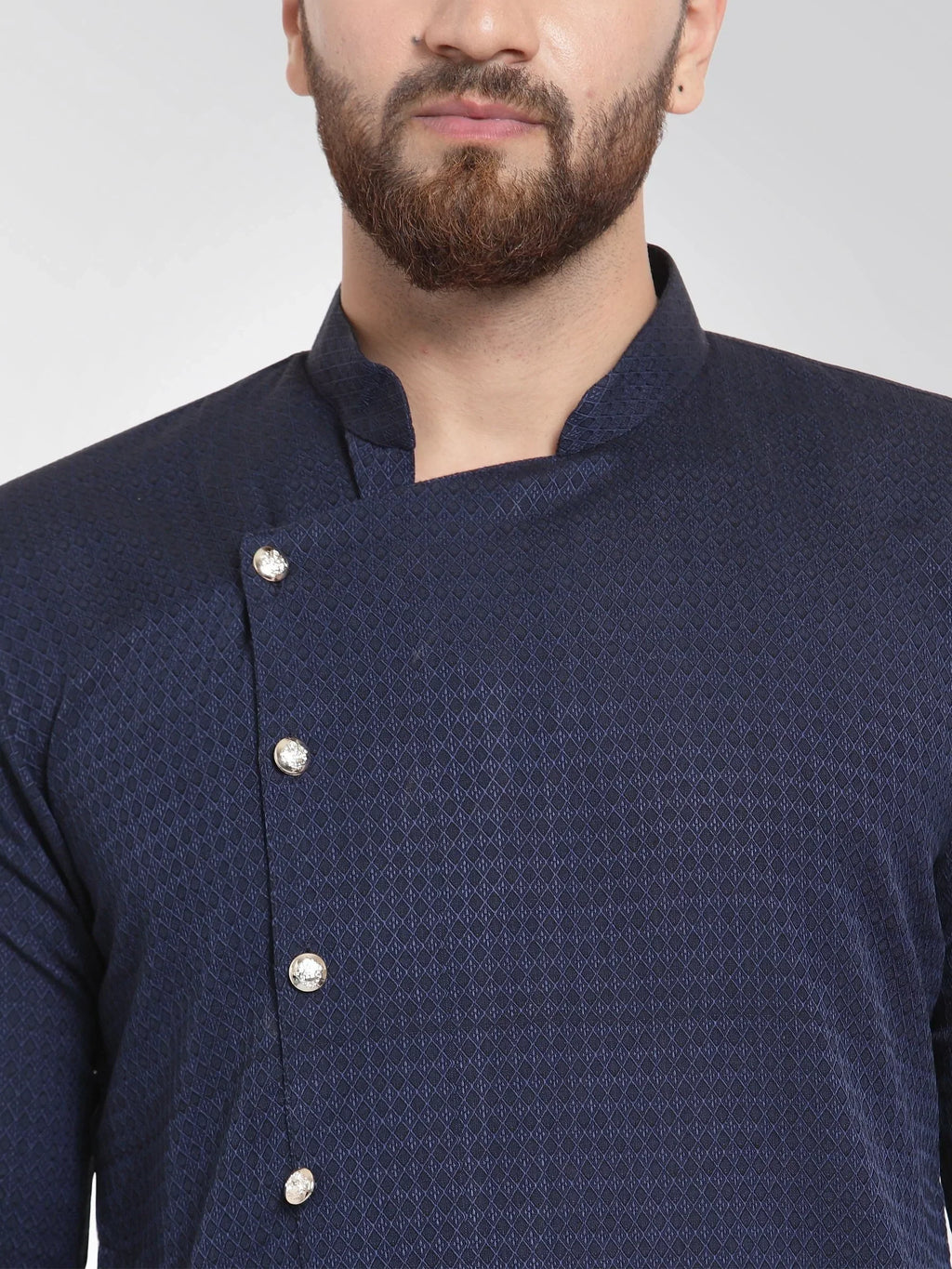 Jompers Men's Navy Self Design Kurta with Pajama | Grocsy