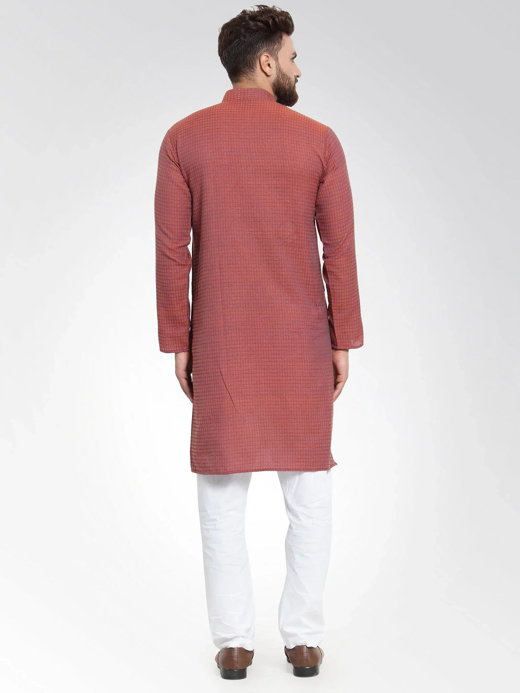 Jompers Men's Red Self Design Kurta with Pajama | Grocsy