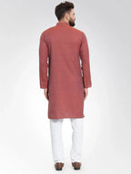 Jompers Men's Red Self Design Kurta with Pajama | Grocsy