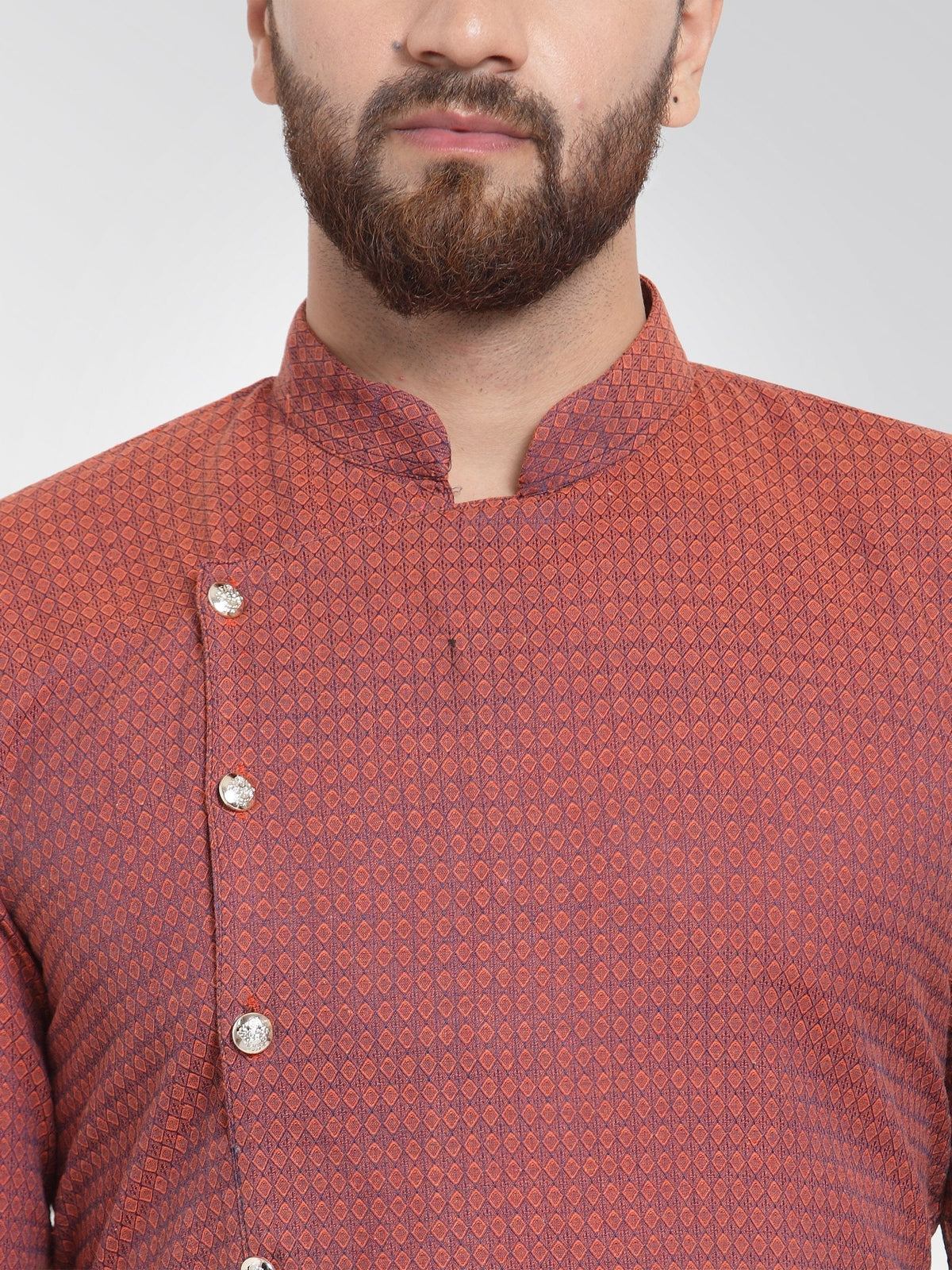 Jompers Men's Red Self Design Kurta Only | Grocsy
