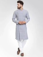 Jompers Men's Steel Blue Self Design Kurta Only | Grocsy