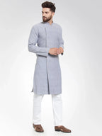 Jompers Men's Steel Blue Self Design Kurta Only | Grocsy
