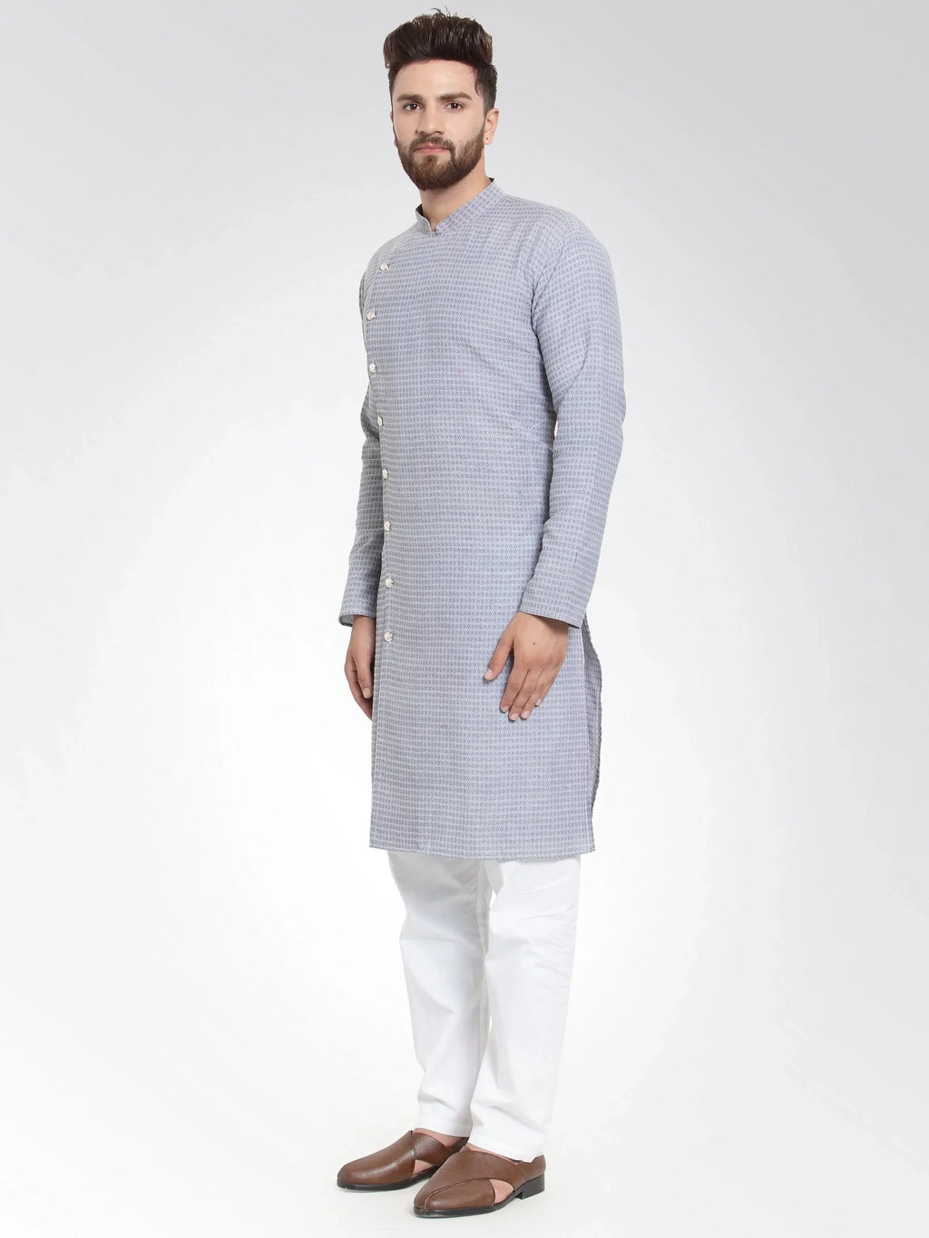 Jompers Men's Steel Blue Self Design Kurta Only | Grocsy