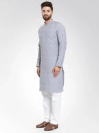 Jompers Men's Steel Blue Self Design Kurta Only | Grocsy