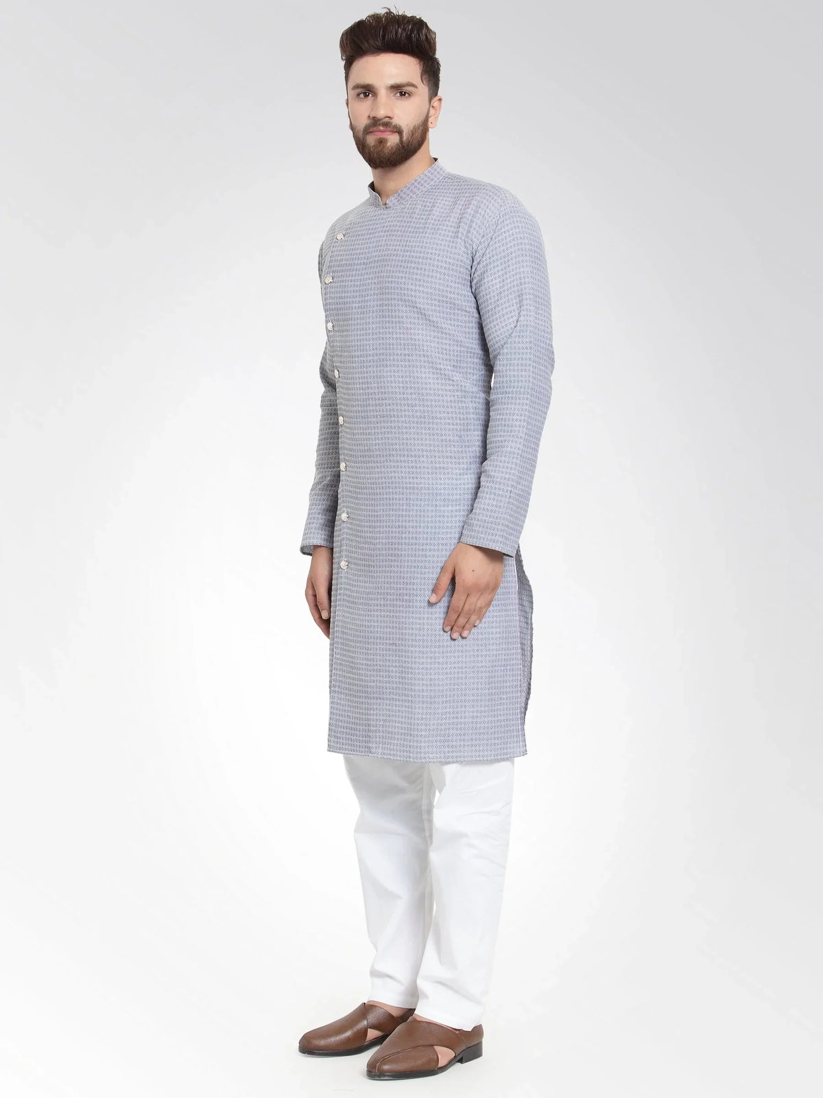 Jompers Men's Steel Blue Self Design Kurta Only | Grocsy