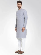 Jompers Men's Steel Blue Self Design Kurta with Pajama | Grocsy