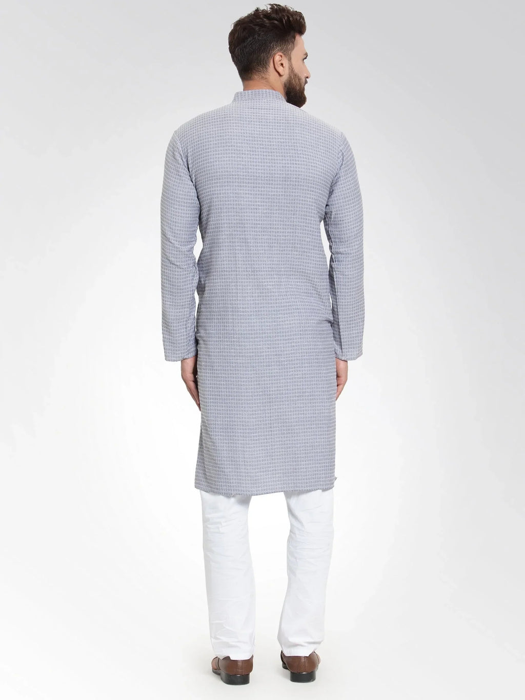 Jompers Men's Steel Blue Self Design Kurta Only | Grocsy